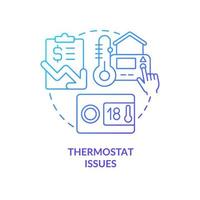 Thermostat issues blue gradient concept icon. Heating system mistakes. High home-warming bills reason abstract idea thin line illustration. Isolated outline drawing vector