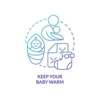 Keep your baby warm blue gradient concept icon. Newborn caring. Use body heat to warm up toddlers abstract idea thin line illustration. Isolated outline drawing vector