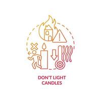 Never warm house with candles red gradient concept icon. Fire protection. Winter heating safety tip abstract idea thin line illustration. Isolated outline drawing vector