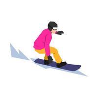 male snowboarder in action in the snow. extreme sport, winter. side view. cartoon flat vector illustration.