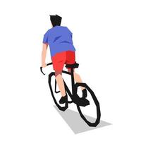 man riding a bicycle. back view. cyclist, hobby, activity, vehicle. flat vector illustration.