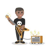 guitarrista africano con amplificador diseño personaje en blanco antecedentes vector