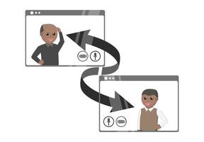 hombre africano vídeo llamada con padres diseño personaje en blanco antecedentes vector