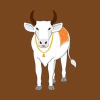 Isolated Bull Or Cow Standing On Brown Background. vector