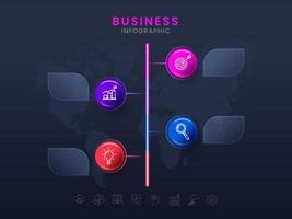 World Map Business Infographic Timeline Template With Icons And Glass Tags or Labels Space For Text. vector