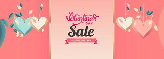 Valentine's Day Sale Banner or Header Design With Hanging Hearts. vector