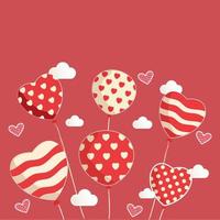 Red And White Heart Shapes With Balloons, Clouds And Copy Space. vector