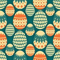 Flat Style Floral Decorative Easter Eggs Seamless Teal Background. vector