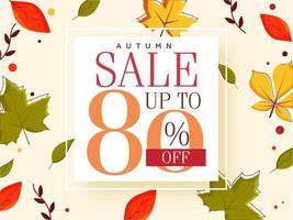 Autumn Sale Poster Design with Discount Offer and Colorful Leaves Decorated on Yellow and White Background. vector