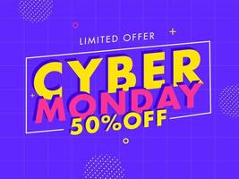 Cyber Monday Text with Discount Offer on Purple Grid Background for Sale. Can Be Used As Poster Design. vector