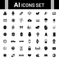 BW illustration of Artificial intelligence AI icon set. vector