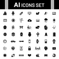 BW illustration of Artificial intelligence AI icon set. vector