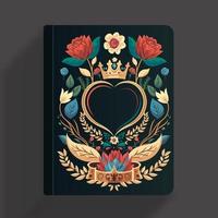 floral impreso cubrir de libro con corazón forma y Copiar espacio. vector