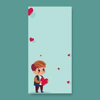Cute Young Boy Holding Red Heart On Light Turquoise Background And Copy Space. vector