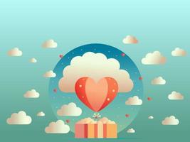 Heart Coming Out of Box On Clouds Decorated Cyan Background. Valentine's Day Concept. vector