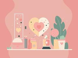 Valentines Background Decorated With Sweets, Heart Shapes. vector