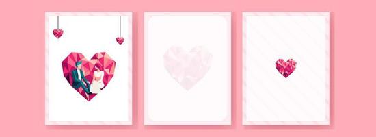 san valentin día saludo tarjeta con romántico Pareja personaje, polígono corazón y espacio para mensaje. vector