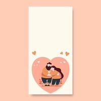 Hugging Young Man And Woman With Pastel Pink Heart Shapes On Leaves Background And Copy Space. Love Or Valentine Concept. vector