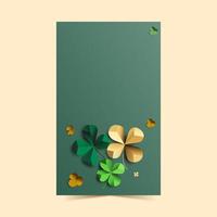 Green And Brown Origami Paper Clover Leaves Decorated Background And Space For Text or Message. Happy St. Patrick's Day Vertical Banner Design. vector