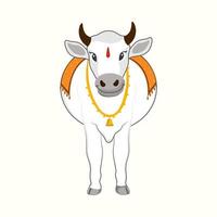 Front View Of Isolated Bull Or Cow Standing On White Background. vector