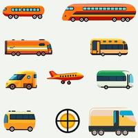 Collection of Transportation Target Like As Bus, Airplane, Train, Auto Icons. vector