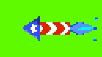 Pixel art animation rocket firecrackers for independence day on green screen video