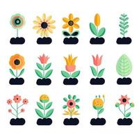 Illustration Of Colourful Flower Collection Set In Flat Style Against White Background. vector