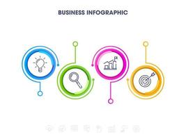 negocio infografía modelo con cuatro circulo opciones y Delgado línea iconos vector