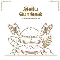 Happy Pongal Celebration Greeting Card With Doodle Style Festival Elements On White Background. vector