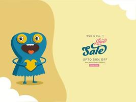 Love Sale Poster Design With Cheerful Heart Shape Mascot Character On Yellow Background. vector