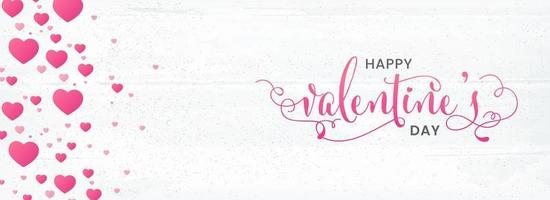 Happy Valentine's Day Banner or Header Design With Pink Hearts Decorated Background. vector