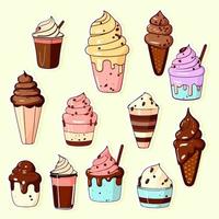 Illustration of Ice Cream Icons Set In Sticker Style. vector