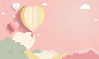 3D Render of Soft Color Paper Heart Shapes With Clouds And Copy Space. vector