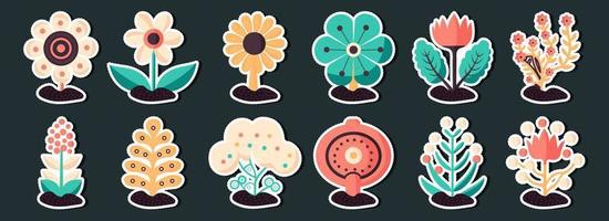 Collection Of Beautiful Sticker Style Flower Set. vector