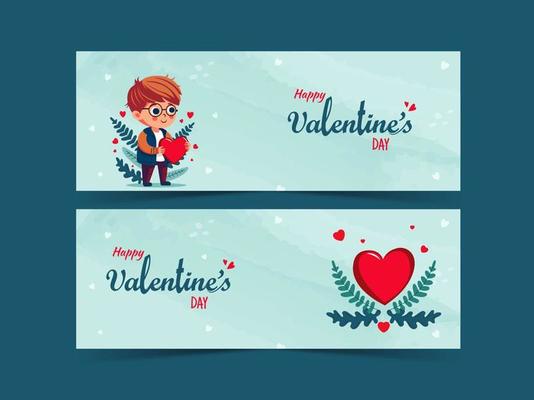Set of Happy Valentine's Day Banner or Header Design In Turquoise Color.