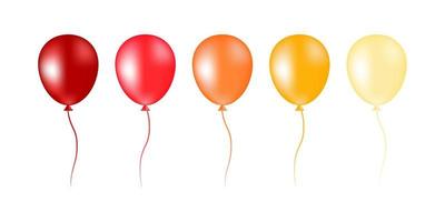 Set of bright colorful inflatable helium balloons  in red, orange, yellow colors. Illustration isolated on white background. Vector