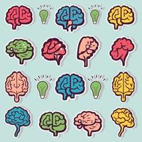 Collection of Sticker Brains With Illuminate Bulbs Elements. vector