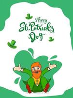 Happy St. Patrick's Day Font with Cheerful Leprechaun Man and Hats on Abstract Background. vector