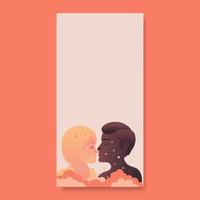 Vector Man And Woman Facing Each Other With Their Eyes Closed And Copy Space. Valentine's Day Template Or Vertical Banner Design.