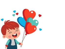 alegre chico personaje participación corazón forma globos en blanco antecedentes. San Valentín día concepto. vector