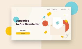 Subscribe To Newsletter Based Landing Page or Hero Image With Open Envelope. vector