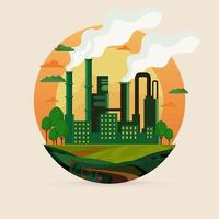 Factory Illustration And Trees On Half Earth Globe Background. Earth Day Concept. vector