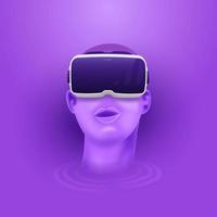 3D Render of Man Face Wearing VR Goggles On Purple Ripple Background And Copy Space. vector