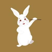 Character Of Cheerful Bunny Holding A Stick On Dark Golden Background. vector