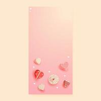 Top View of Different Style Candies With Heart Shapes On Pink Background And Copy Space. vector
