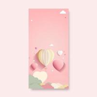 3D Render, Colorful Paper Heart Shape Balloons With Clouds On Pastel Pink Background And Copy Space. vector