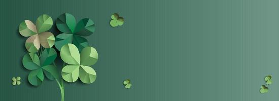 Origami Paper Clover Leaves Decorated On Green Background And Space For Text or Message. Happy St. Patrick's Day Banner Design. vector