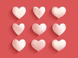 3D Render, Pastel Golden Paper Cut Heart Shapes On Red Background. vector