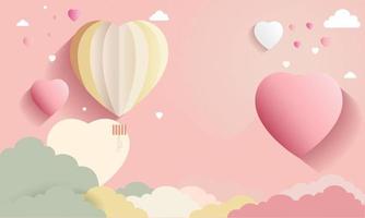 3D Render of Soft Color Paper Heart Shapes With Clouds. Love Or Valenntine Concept. vector