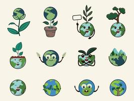 Save Earth or Environment With Plant Icon Set On Cosmic Latte Background. vector